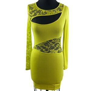 Blaque Market Yellow Green Lace BodyCon Mini Dress Size S SmallNEW